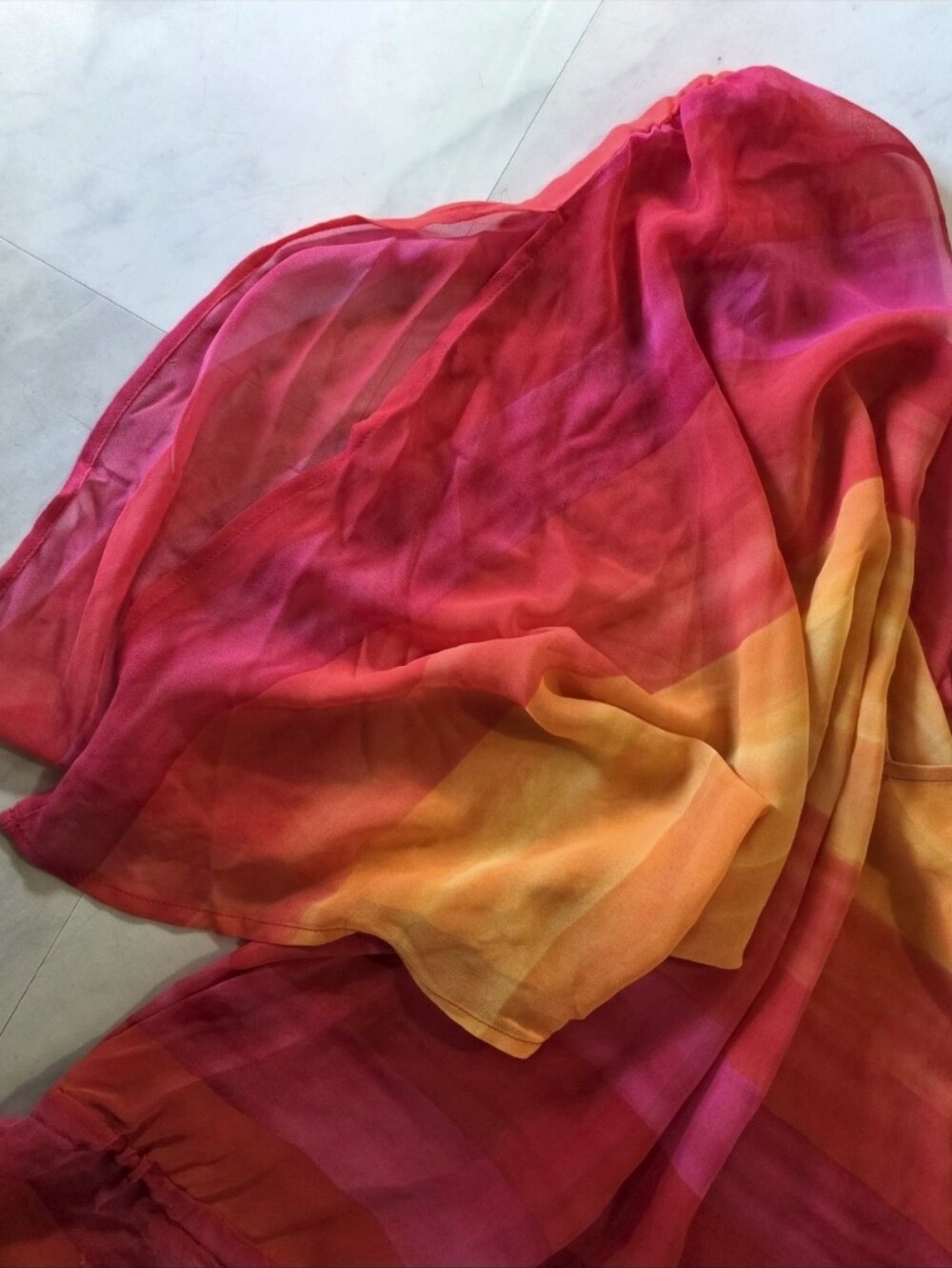 NWOT Jantzen 3/4 Sleeve Tunic Sundress Sz L Sunset Colors Cinchable Waist - Picture 5 of 5